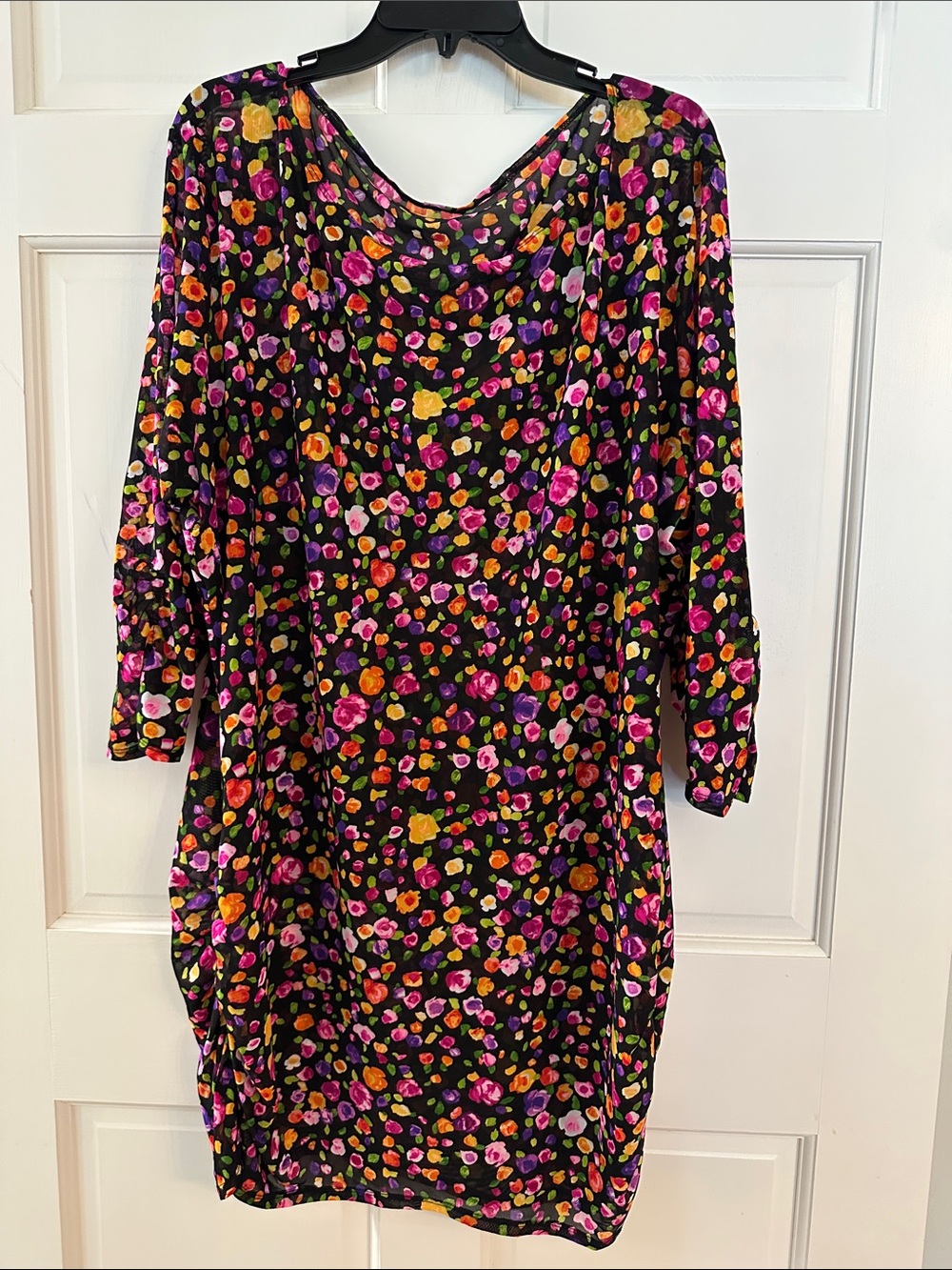 Anne Cole Black Swim Coverup with Pink, Purple & Yellow Floral Print